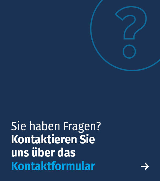 Kontaktformular-Anfrage mit Fragezeichen-Icon auf blauem Hintergrund – einfache Möglichkeit, bei Fragen oder Anliegen den Kundenservice direkt über das Formular zu kontaktieren.