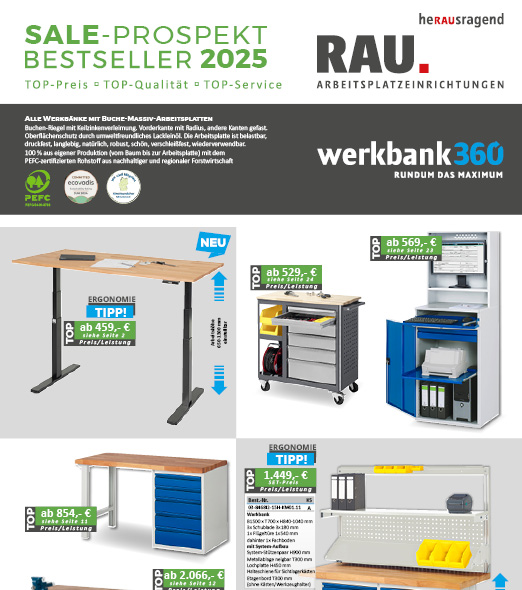 Titelseite des Sale-Prospekt 2024 – Angebote für Werkbänke und Arbeitsplatzlösungen mit Top-Preisen und hoher Qualität.