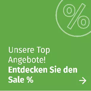 Grafik für Top Angebote mit Prozentsymbol, Text 'Entdecken Sie den Sale %' auf grünem Hintergrund.